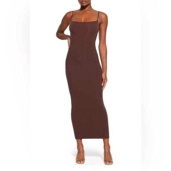 SKIMS Fits Everybody Long Slip Dress | Cocoa - Picture 1 of 11